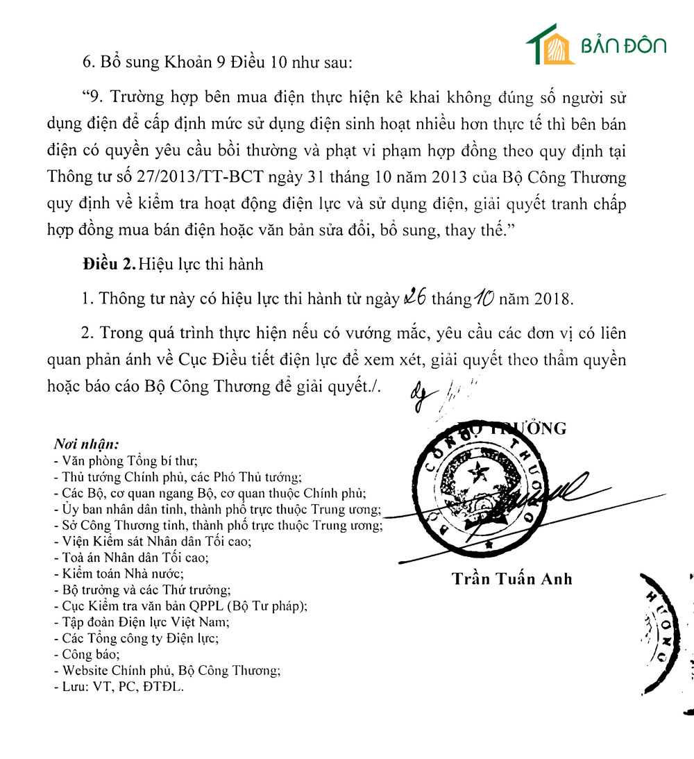 THÔNG TƯ 25 - GIÁ ĐIỆN NHÀ NƯỚC